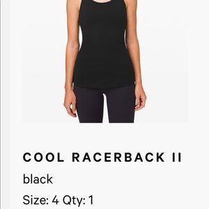 Lululemon Cool Racerback Size 4 Black